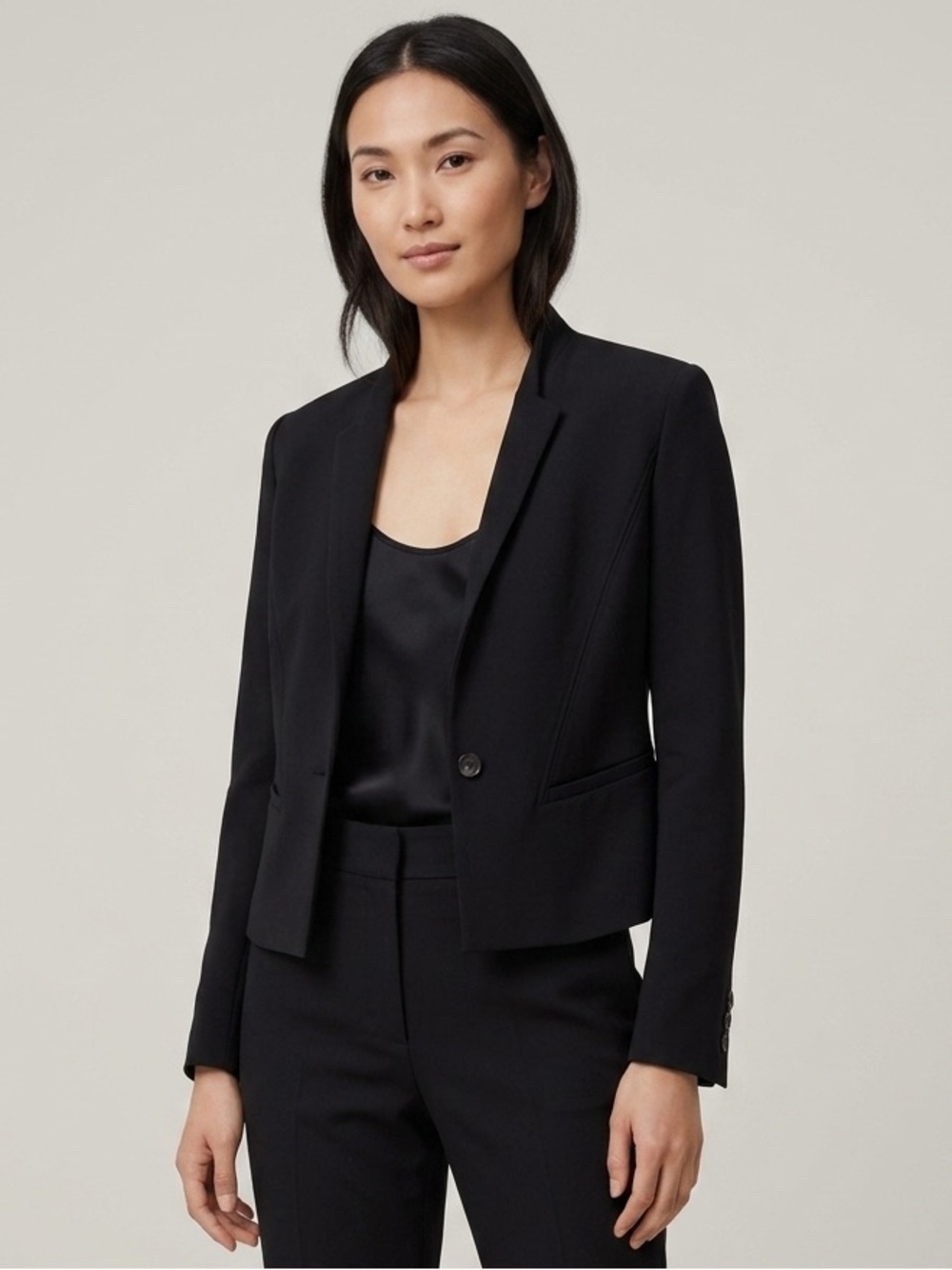 Helmut Lang Sz 2 Virgin Wool Blend Black Crop Short Classic Blazer